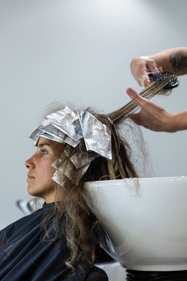 Foil highlights in progress at HALO Hair Studio