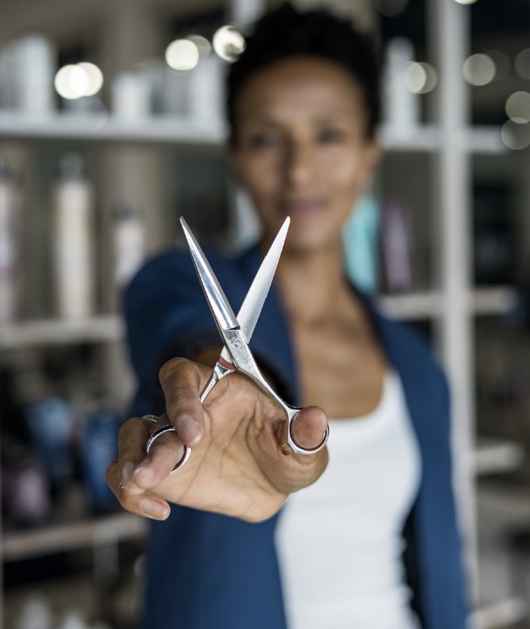 Jamie of HALO Hair Studio, scissors at the ready